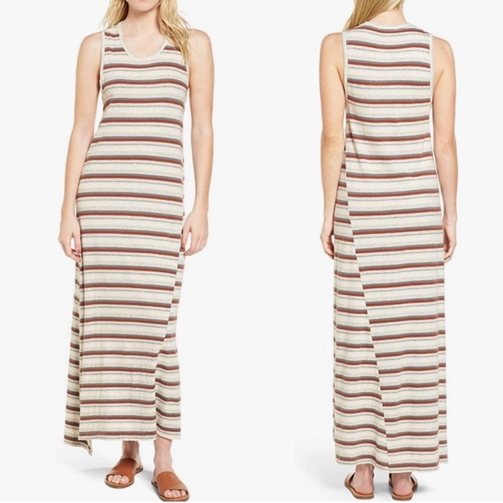 Standard James Perse Womens Striped Scoop Neck Sleeveless Maxi Dress Gray Sz 2 M